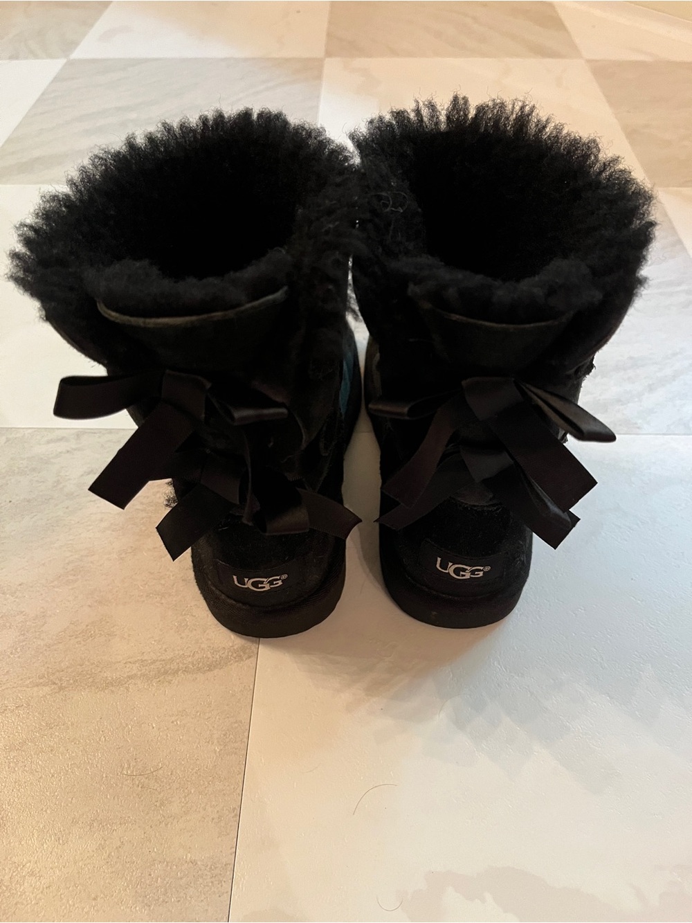 UGG Kids Black Satin Bow Shearling Boots